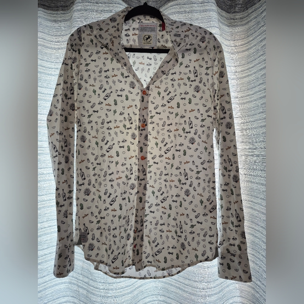 Men's Casual White Printed Button-Down Shirt
